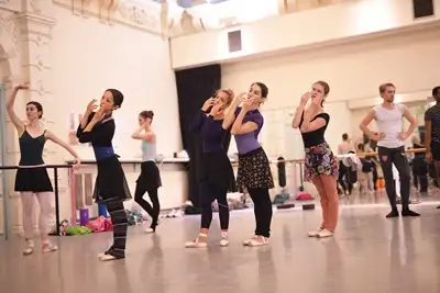 Group of dancers rehearsing in the studio